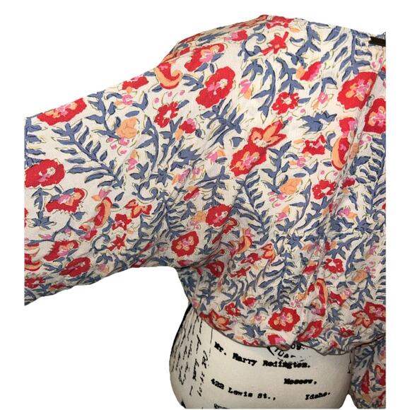BILLABONG Surplice Safe Bet Blouse Floral Boho Cropped Womens Small Relax Fit - Picture 7 of 13